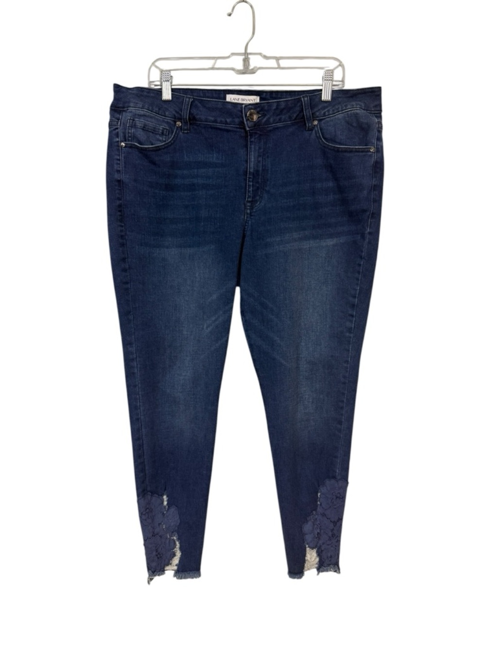 Lane Bryant Size 18 Mid Rise Skinny Jeans Super Stretch Lace Raw Hem Blue